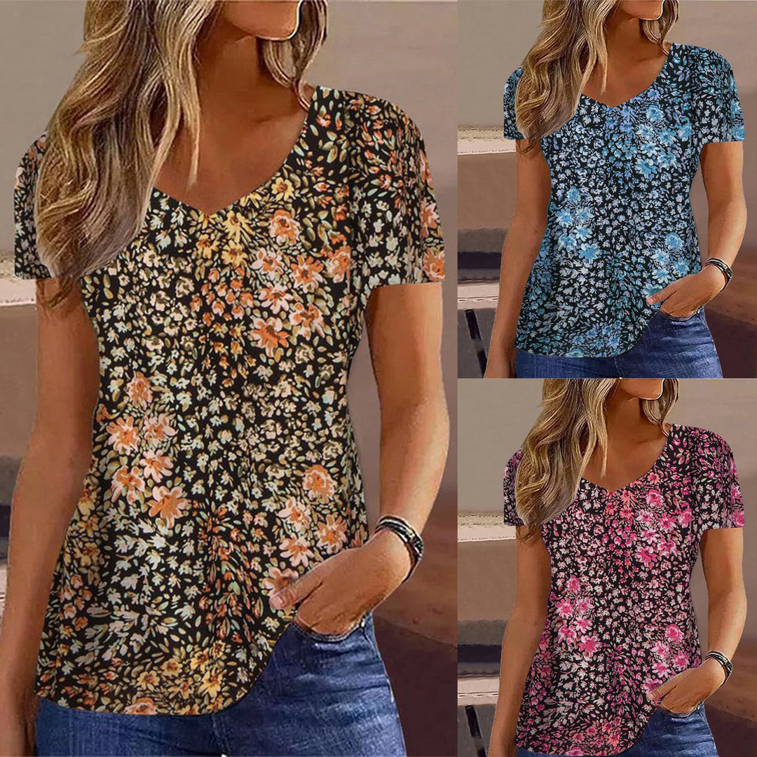 Damen Kurzarmbluse mit floralen Akzenten EB