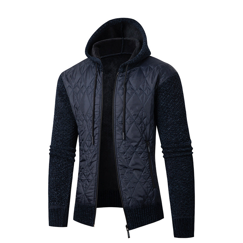 Herren nan gesteppte Kapuzenjacke mit wattierter Front, Strickärmeln und Teddyfutter EB