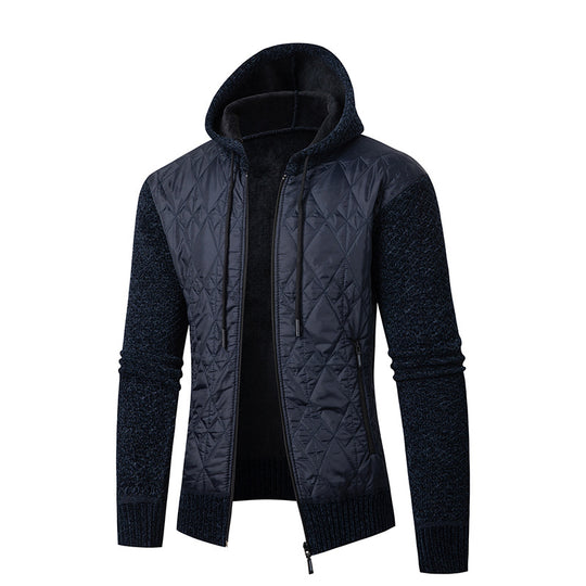 Herren nan gesteppte Kapuzenjacke mit wattierter Front, Strickärmeln und Teddyfutter EB