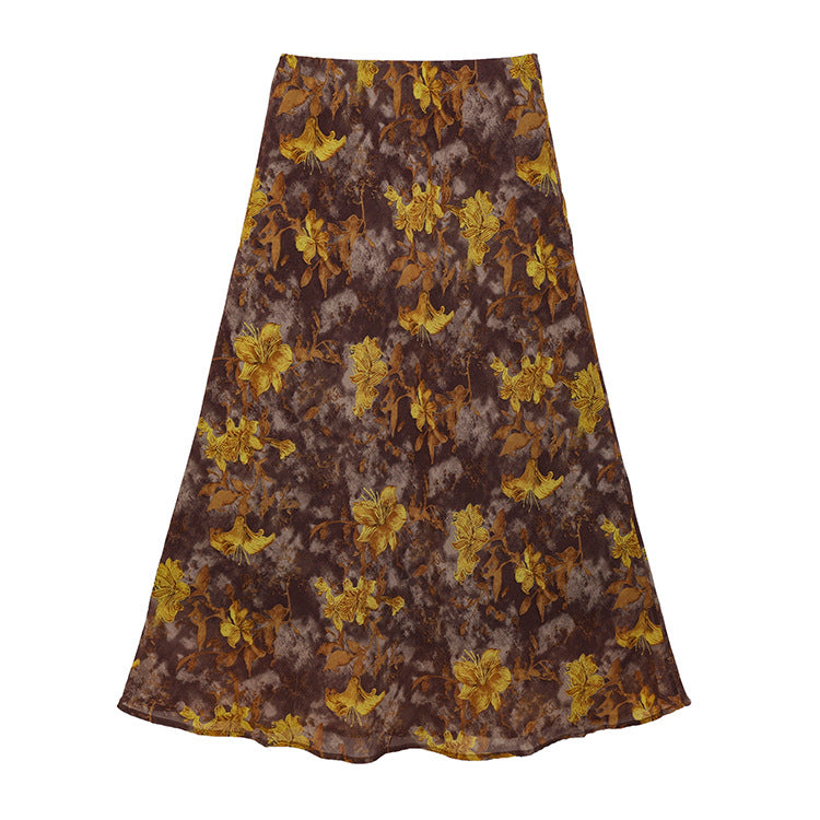 Damen  fließender Maxirock mit A-Linie und feinem Vintage-Print EB