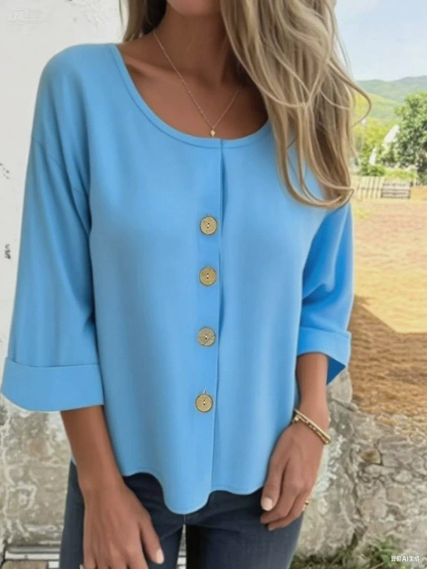 Damen Elegantes und lässiges Blusenshirt mit Knopfdetail EB