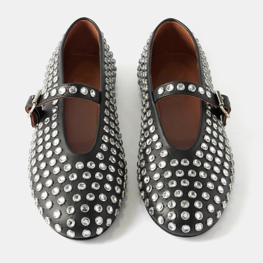 Damen  veredelte Mary‑Jane Ballerina mit Strassbesatz und verstellbarer Metallschnalle EB