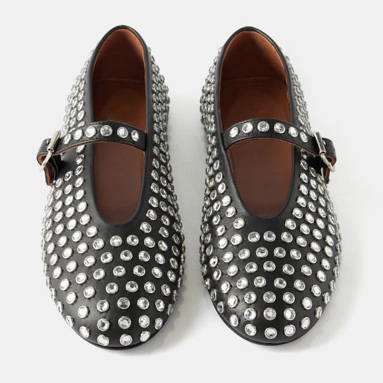 Damen  veredelte Mary‑Jane Ballerina mit Strassbesatz und verstellbarer Metallschnalle EB