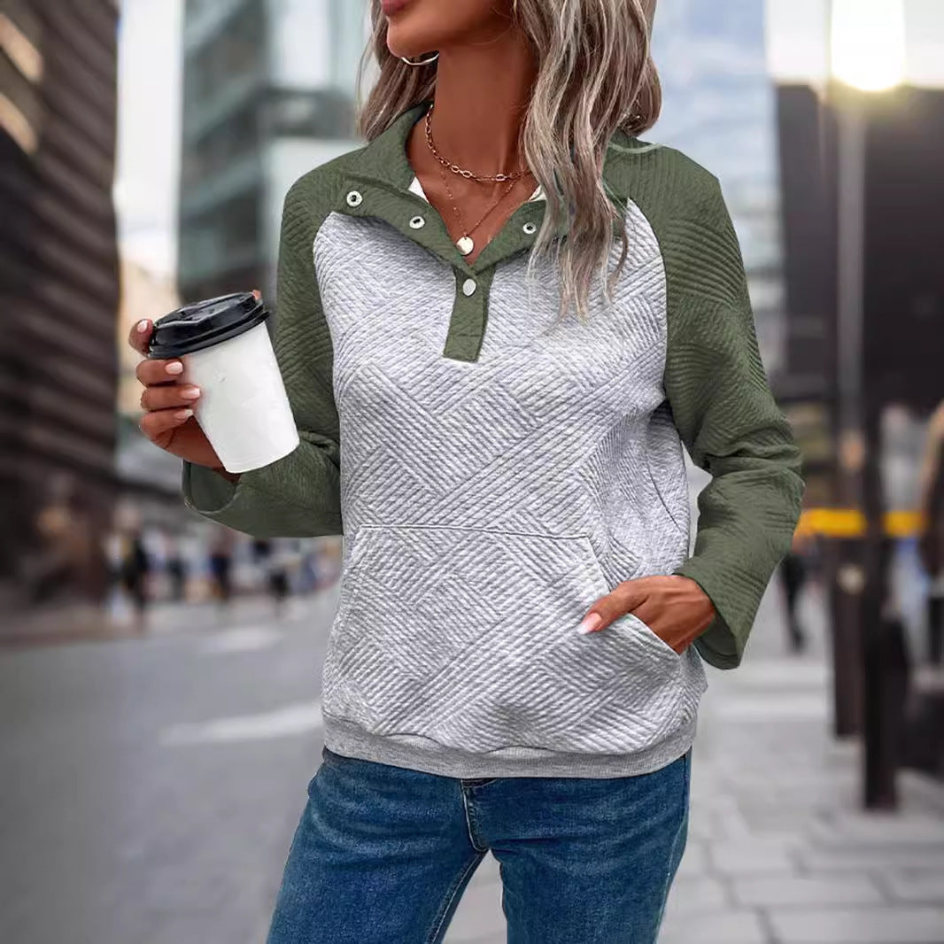 Damen modischer Stehkragen-Pullover mit strukturierter Oberfläche EB