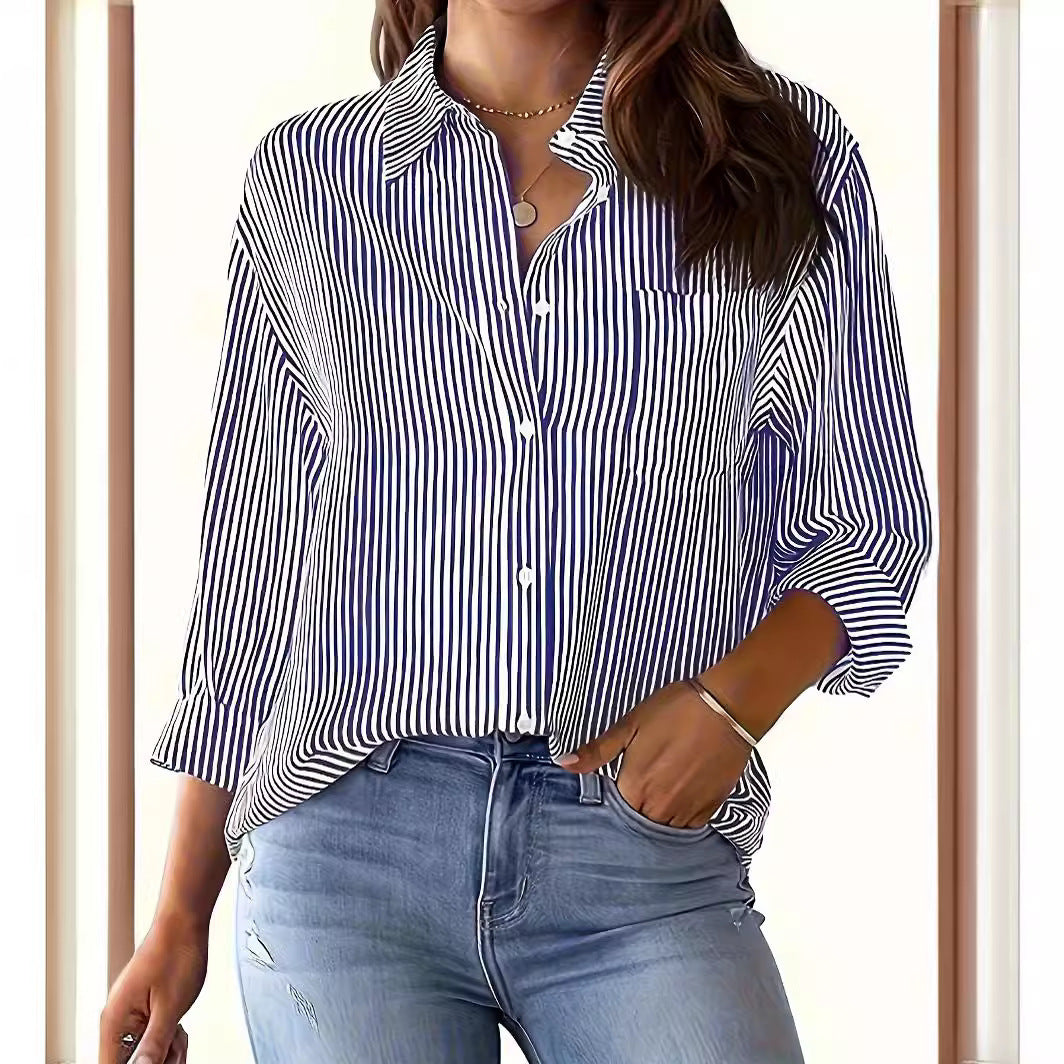 Damen lässige Bluse mit Streifen EB