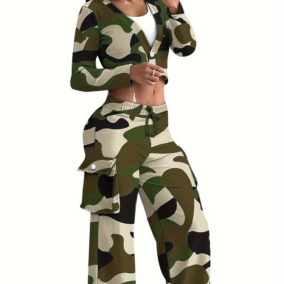Damen Freizeit-Kombination mit modernen Cargohosen und offenem Blazer EB