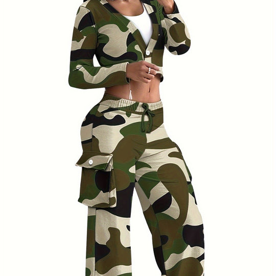 Damen Freizeit-Kombination mit modernen Cargohosen und offenem Blazer EB