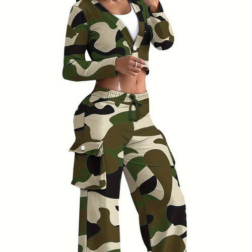 Damen Freizeit-Kombination mit modernen Cargohosen und offenem Blazer EB