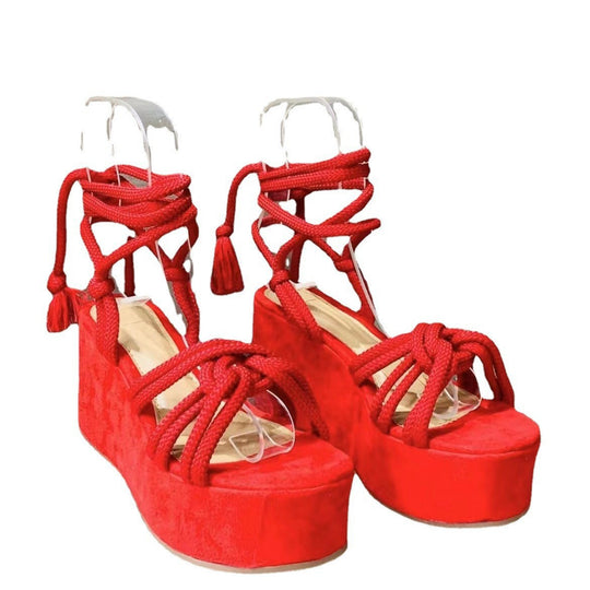 Damen Plattform-Sandalen mit geflochtenen Riemen EB