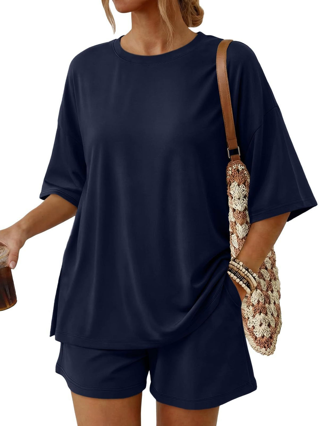 Damen Oversized Freizeit-Set mit kurzem Oberteil und lässiger Shorts EB