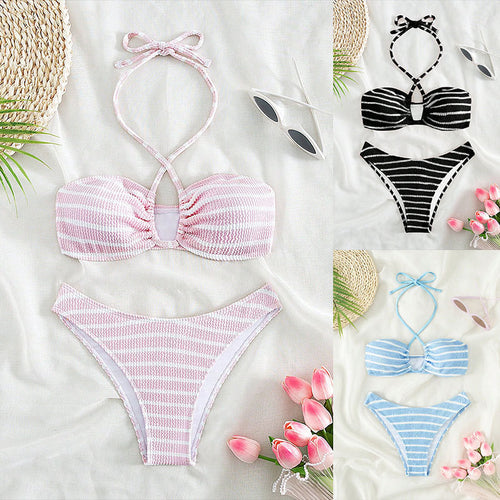 Damen Bandeau-Bikini mit stilvollem Streifendesign EB