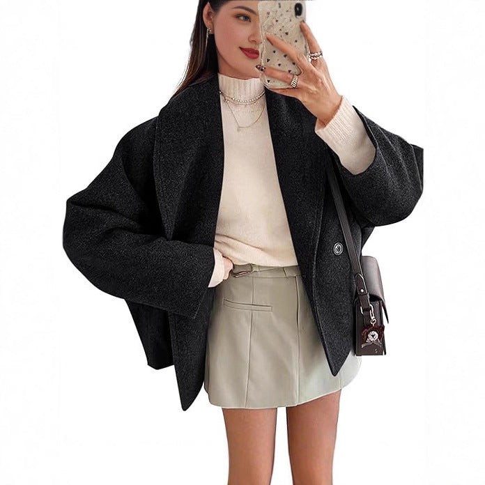 Damen nan oversized Teddyjacke mit großem Schalkragen und Ein-Knopf-Verschluss EB