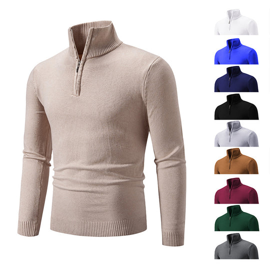 Herren nan Feinstrick-Halbzip-Pullover mit Rippen-Stehkragen und schmaler Passform EB