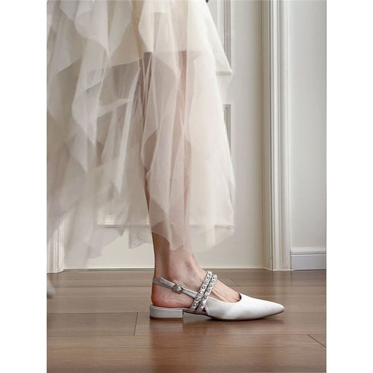 Damen elegante Slingback Ballerinas mit zierlichem Schmuckdetail EB