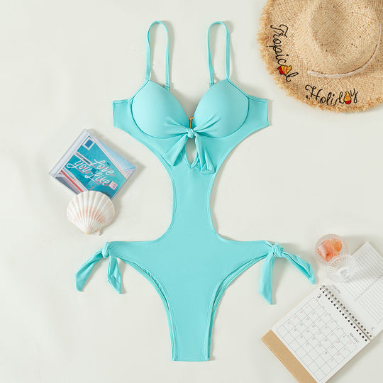 Damen Eleganter Cut-Out-Badeanzug mit Schleifendetail EB