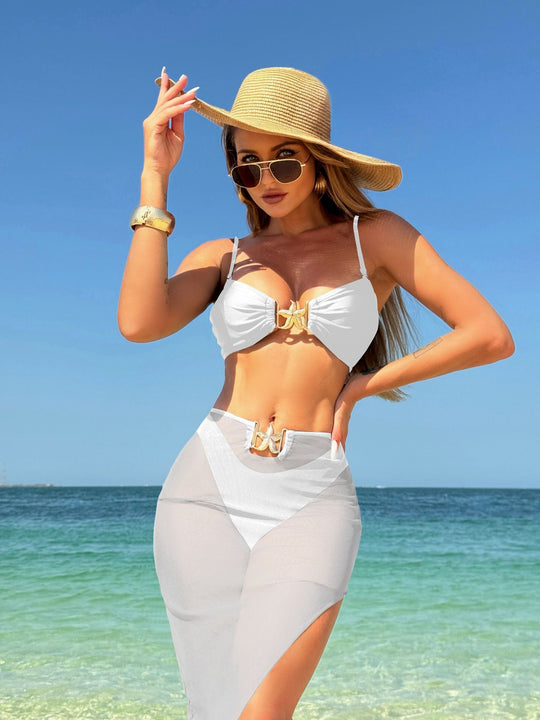 Damen Bikini mit einzigartiger Schnalle und transparentem Rock EB