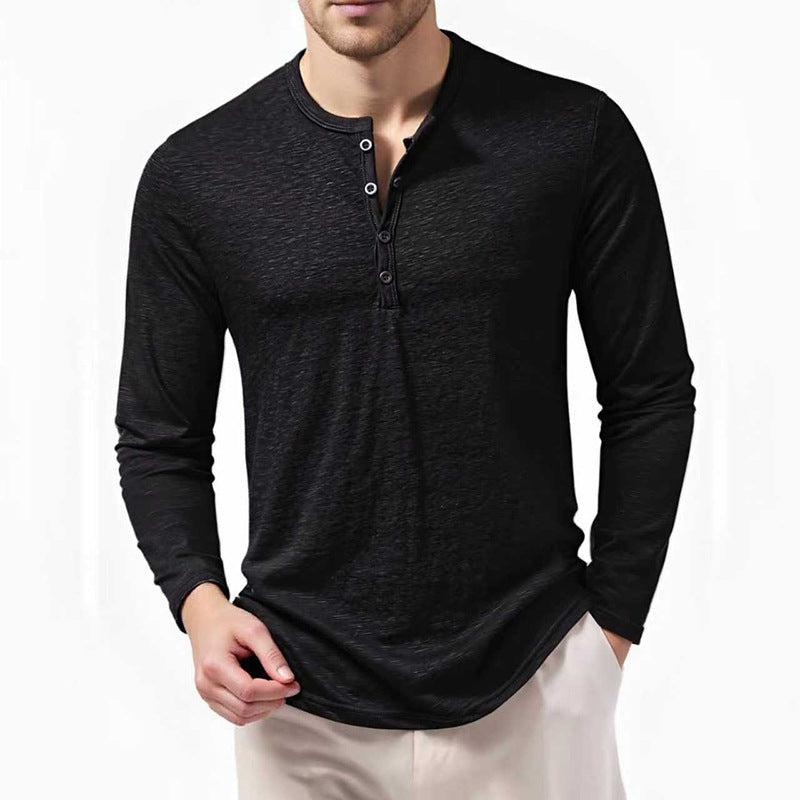 Herren nan Slim-Fit Henley Langarmshirt mit kurzem Knopfverschluss und abgerundetem Saum EB
