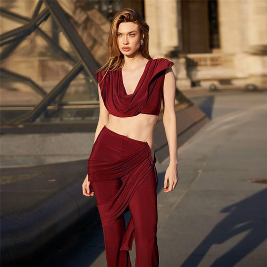 Damen Elegantes Ensemble mit fließendem Oberteil und weitem Bein EB