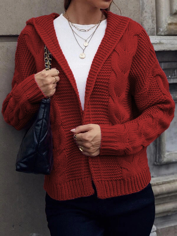 Damen Strickjacke mit Kapuze und dekorativem Kabelmuster EB