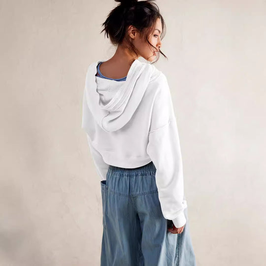 Damen cropped Sweatshirt mit lässigem Schnitt und Kängurutasche EB
