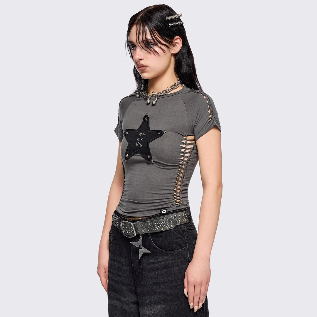 Damen figurbetontes T-Shirt mit Stern-Design EB
