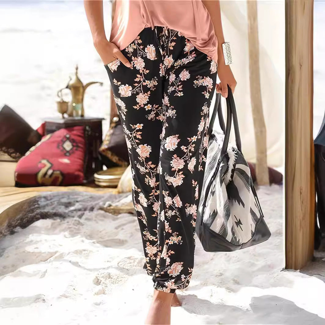 Damen Freizeithose mit floralem Muster und elastischem Bund EB