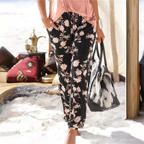 Damen Freizeithose mit floralem Muster und elastischem Bund EB