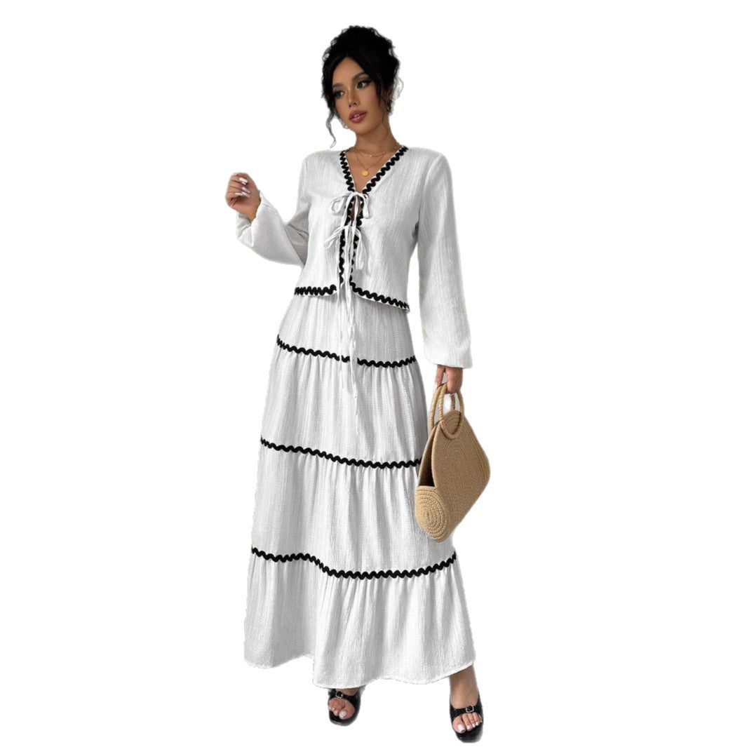 Damen Maxikleid mit Rüschen und Schnürung EB