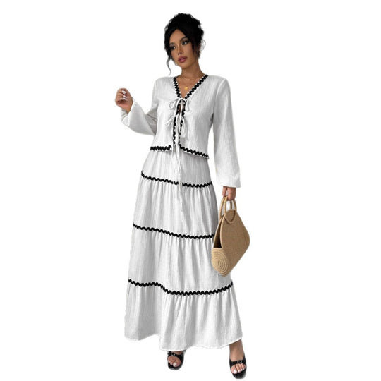 Damen Maxikleid mit Rüschen und Schnürung EB