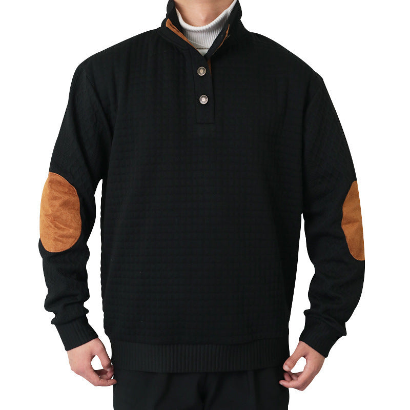 Herren modischer Pullover mit strukturiertem Kanalmuster und kontrastierenden Ellbogenpatches EB