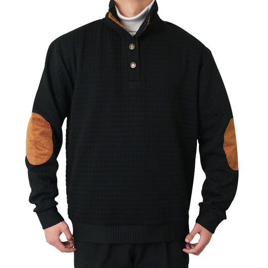 Herren modischer Pullover mit strukturiertem Kanalmuster und kontrastierenden Ellbogenpatches EB