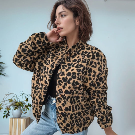 Damen modische Teddyjacke im Leopardenmuster EB