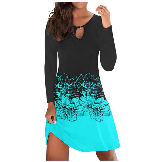 Damen Freizeitkleid mit stylischem V-Ausschnitt und buntem Floralprint EB
