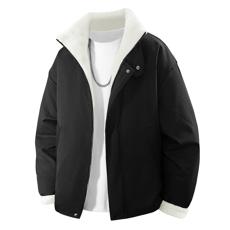 Men's  plush-lined stand-collar insulated zip jacket with snap throat tab EB
