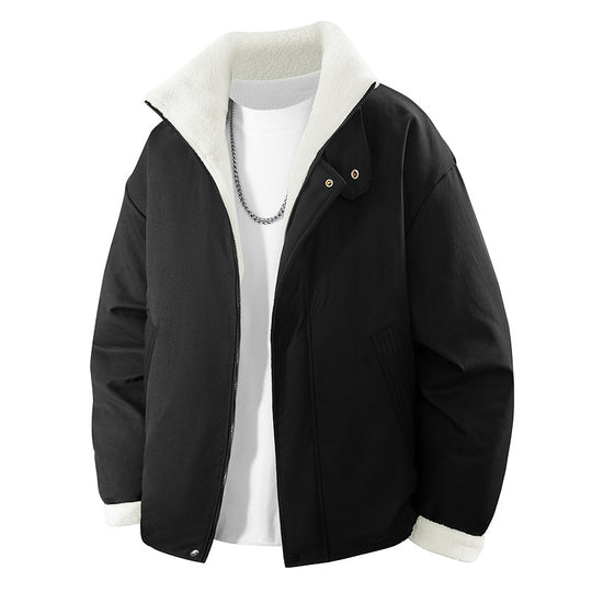 Men's  plush-lined stand-collar insulated zip jacket with snap throat tab EB