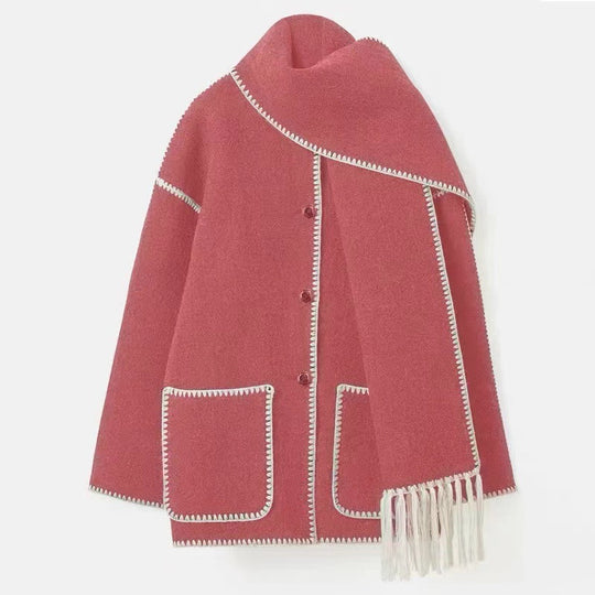 Damen Oversized Strickjacke mit Fransen und Taschen EB
