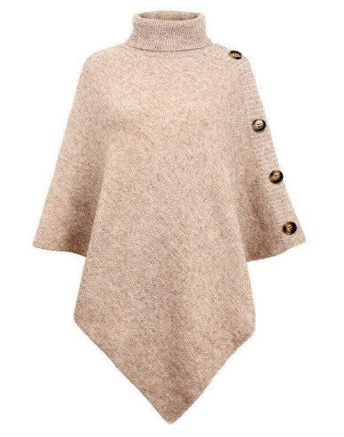 Damen Strick-Poncho mit steigendem Kragen und dekorativen Knopfdetails EB