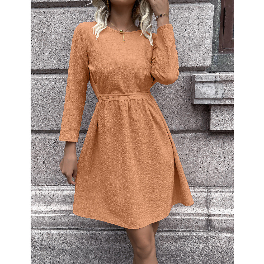 Damen legeres Kleid mit taillierbarem Gürtel und 3/4-Ärmeln EB