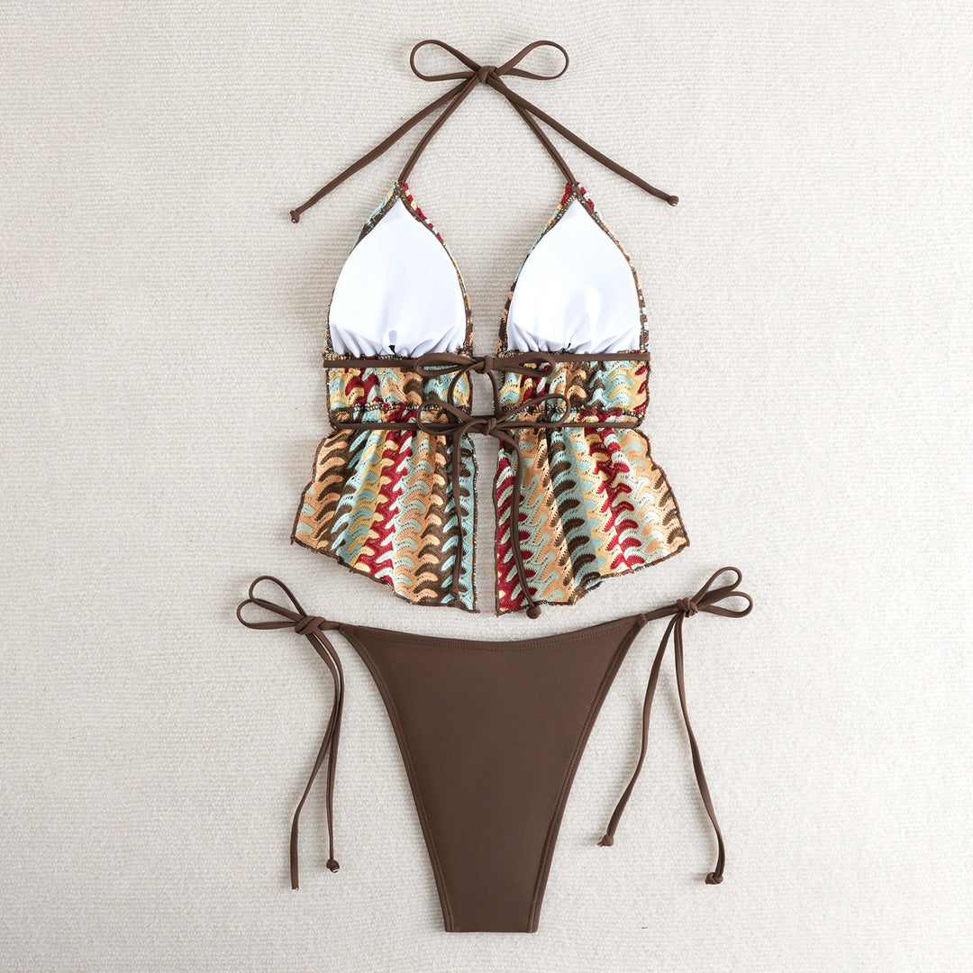 Damen Bikini-Set mit kreativem Rüschendetail und verstellbaren Trägern EB