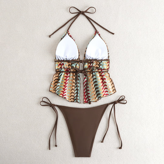 Damen Bikini-Set mit kreativem Rüschendetail und verstellbaren Trägern EB