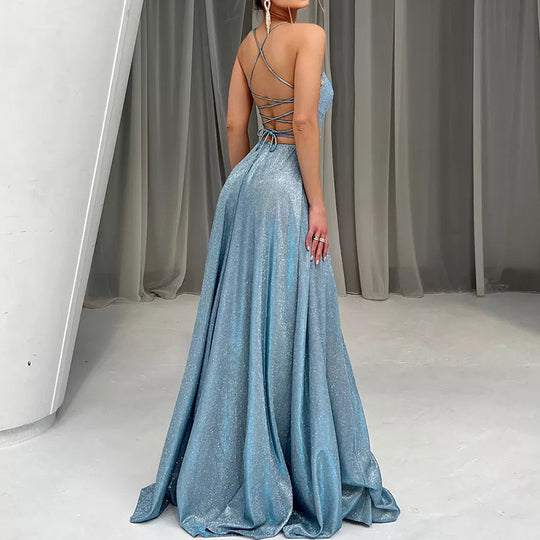 Damen Glamouröses Abendkleid mit offenem Rücken und funkelnder Stoffqualität EB