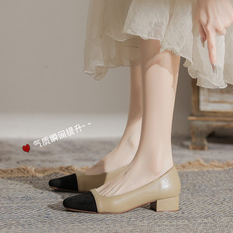 Damen Ballerinas mit elegantem Kontrast und komfortablem Blockabsatz EB