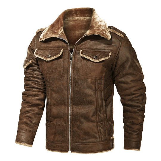 Herren Bikerjacke aus Lederimitat mit Teddyfell-Futter und asymmetrischem Reißverschluss EB