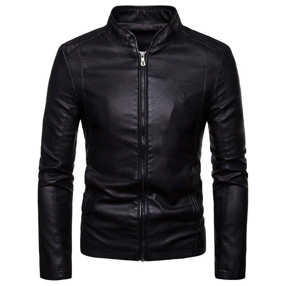 Herren nan schmal geschnittene Lammleder-Bikerjacke mit Stehkragen und tonalen Ziernähten EB