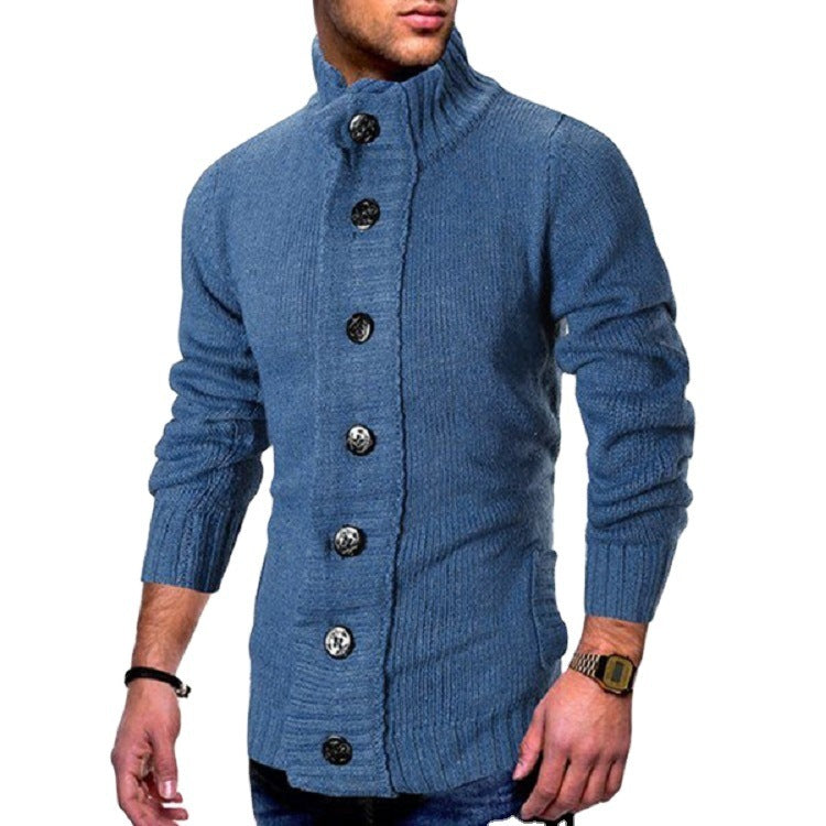 Herren modische Strickjacke mit hohem Kragen und Knopfdetails EB