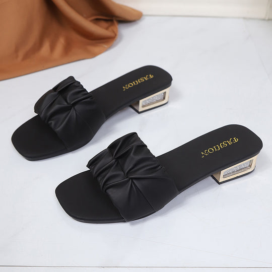 Damen Modische Flachsandalen mit elegantem Rüschendesign und stilvollem Blockabsatz EB