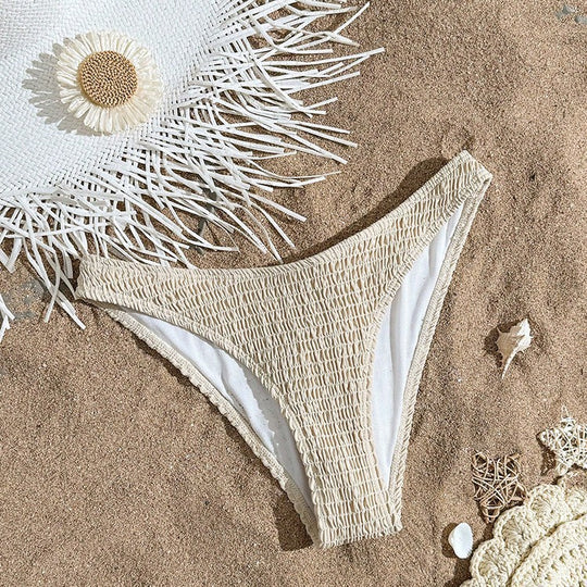 Damen Bikinihöschen mit elastischem Rüschendesign und hohem Beinausschnitt EB