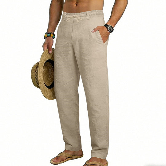 Herren nan luftige Leinen-Relaxhose mit elastischem Komfortbund und geradem Bein EB