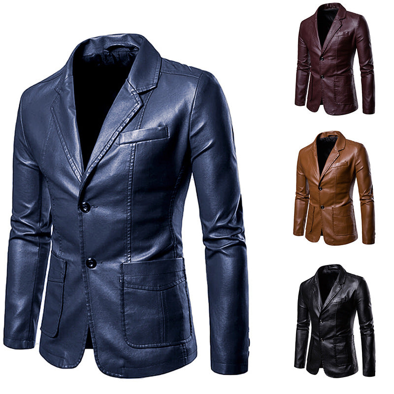 Herren elegante Kunstlederjacke mit modernem Schnitt und praktischen Taschen EB
