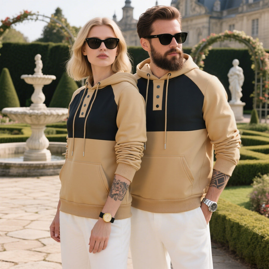 Herren modischer Kapuzenpullover mit strukturiertem Gewebe und praktischen Knopfdetails EB